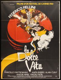 8m892 LA DOLCE VITA French 1p R70s Federico Fellini, cool different montage art by Rene Gruau!