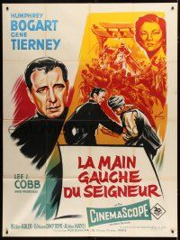 8m899 LEFT HAND OF GOD French 1p '55 Grinsson art of priest Humphrey Bogart & sexy Gene Tierney!