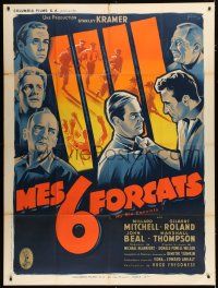 8m916 MY SIX CONVICTS French 1p '52 different Boris Grinsson art of Gilbert Roland & prisoners!