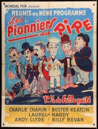 8m933 PIONEERS OF LAUGHTER French 1p 1961 art of Chaplin, Keaton, AND Laurel & Hardy together!
