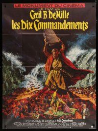 8m972 TEN COMMANDMENTS French 1p R70s Cecil B. DeMille classic, art of Charlton Heston w/ tablets!
