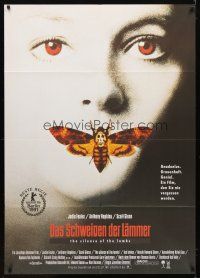 8m478 SILENCE OF THE LAMBS German 33x47 '90 great image of Jodie Foster with moth over mouth!