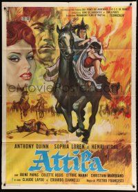 8m552 ATTILA Italian 1p R64 different Iaia art of Anthony Quinn & sexy Sophia Loren on horse!