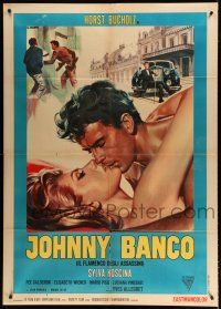 8m611 JOHNNY BANCO Italian 1p '67 Casaro art of Horst Buchholz & sexy Sylva Koscina kissing!
