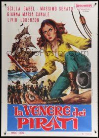 8m652 QUEEN OF THE PIRATES Italian 1p '61 Stefano art of sexy swashbuckler Gianna Maria Canale!