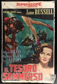 8m777 UNDERWATER Italian 2p '55 Howard Hughes, different Ciriello art of sexy Jane Russell!