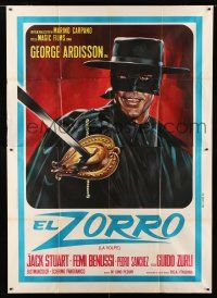 8m783 ZORRO THE FOX Italian 2p '68 Guido Zurli's El Zorro, cool Piovano art of the masked hero!