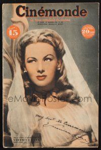 8m047 CINEMONDE French magazine December 10, 1946 cover portraiut of beautiful bride Veronica Lake!