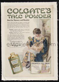 8m043 COLGATE'S TALC POWDER linen magazine ad '10s great artwork, best for nursery & boudoir!