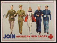 8m017 JOIN AMERICAN RED CROSS 15x20 WWII poster 1942 Kauffmann art of soldiers & nurse arm-in-arm!