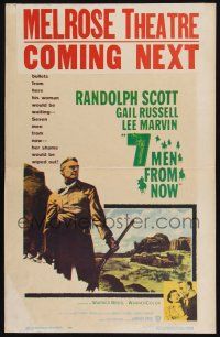 8m123 7 MEN FROM NOW WC '56 Budd Boetticher, great art of cowboy Randolph Scott with rifle!