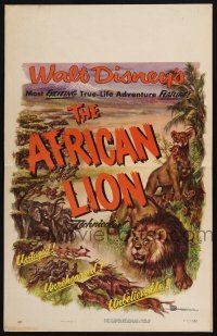 8m131 AFRICAN LION WC '55 Walt Disney jungle safari documentary, cool animal artwork!