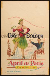 8m146 APRIL IN PARIS WC '53 art of pretty Doris Day and wacky Ray Bolger in France!
