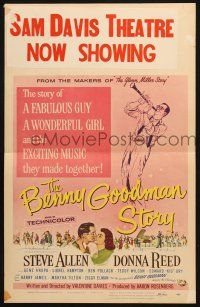 8m167 BENNY GOODMAN STORY WC '56 Steve Allen as Goodman, Donna Reed, Gene Krupa, Reynold Brown art