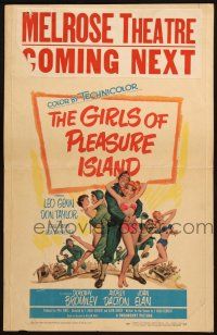 8m239 GIRLS OF PLEASURE ISLAND WC '53 Leo Genn, Don Taylor, wacky art of soldiers w/sexy girls!