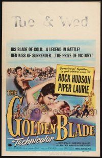 8m240 GOLDEN BLADE WC '53 romantic art of Rock Hudson kissing sexy Piper Laurie!
