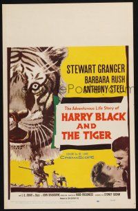 8m259 HARRY BLACK & THE TIGER WC '58 cool art of tiger & hunter Stewart Granger with gun!