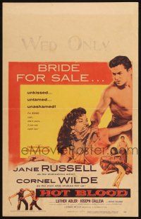 8m276 HOT BLOOD WC '56 great image of barechested Cornel Wilde grabbing Jane Russell, Nicholas Ray