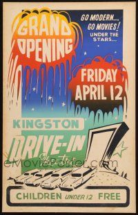 8m295 KINGSTON DRIVE-IN THEATRE WC '57 go modern, go movies under the stars, cool artwork!