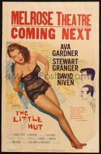 8m312 LITTLE HUT WC '57 giant image of barely-dressed tropical Ava Gardner with sexy eyes!
