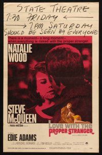 8m319 LOVE WITH THE PROPER STRANGER WC '64 romantic close up of Natalie Wood & Steve McQueen!