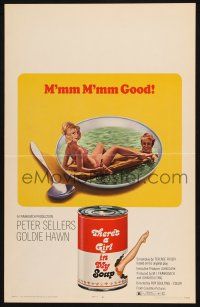 8m445 THERE'S A GIRL IN MY SOUP WC '71 Peter Sellers & Goldie Hawn, great Campbells soup can art!