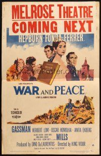 8m462 WAR & PEACE WC '56 art of Audrey Hepburn, Henry Fonda & Mel Ferrer, Leo Tolstoy epic!