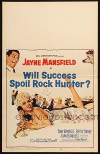 8m465 WILL SUCCESS SPOIL ROCK HUNTER WC '57 art of sexy Jayne Mansfield wearing only a sheet!