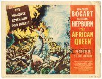 8p003 AFRICAN QUEEN TC '52 colorful artwork of missionary Katharine Hepburn in native uprising!