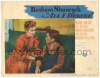 8p292 ALL I DESIRE LC #6 '53 great close up of pretty Barbara Stanwyck & young boy!