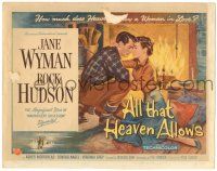8p293 ALL THAT HEAVEN ALLOWS TC '55 close up romantic art of Rock Hudson about to kiss Jane Wyman!
