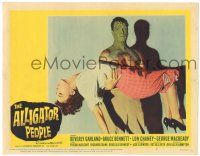 8p294 ALLIGATOR PEOPLE LC #7 '59 best close up of monster carrying unconscious Beverly Garland!
