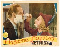 8p309 ARSENE LUPIN RETURNS LC '38 great image of Virginia Bruce shaving Melvyn Douglas!