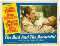 8p321 BAD & THE BEAUTIFUL LC #6 '53 great image of Kirk Douglas manhandling sexy Lana Turner!