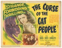 8p045 CURSE OF THE CAT PEOPLE TC '44 c/u of sexy Simone Simon + great art of snarling cat!