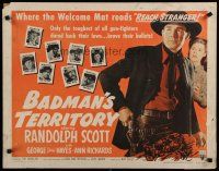 8s040 BADMAN'S TERRITORY 1/2sh R54 Randolph Scott, Ann Richards, cool wanted posters!