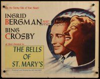 8s053 BELLS OF ST. MARY'S 1/2sh R57 art of smiling pretty Ingrid Bergman & Bing Crosby!