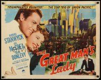 8s187 GREAT MAN'S LADY style A 1/2sh '41 Barbara Stanwyck marries Joel McCrea and lives to be 109!