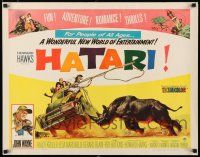 8s193 HATARI 1/2sh '62 Howard Hawks, artwork of John Wayne rounding up rhino in Africa!