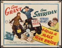 8s209 I WAS A MALE WAR BRIDE 1/2sh '49 cross-dresser Cary Grant & Ann Sheridan on motorcycle!