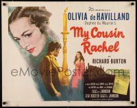 8s285 MY COUSIN RACHEL 1/2sh '53 artwork of pretty Olivia de Havilland & Richard Burton!