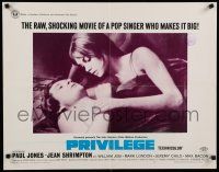 8s313 PRIVILEGE 1/2sh '67 Jean Shrimpton, a shocking movie of a pop singer who makes it big!