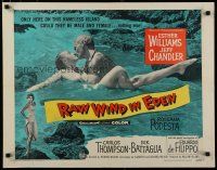 8s319 RAW WIND IN EDEN 1/2sh '58 sexy Esther Williams & Jeff Chandler kissing in the ocean!