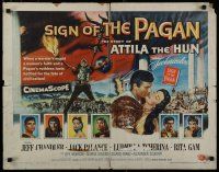 8s354 SIGN OF THE PAGAN style B 1/2sh '54 cool art of Jack Palance as Attila the Hun, Jeff Chandler