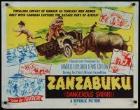 8s436 ZANZABUKU 1/2sh '56 Dangerous Safari in savage Africa, art of rhino ramming jeep!