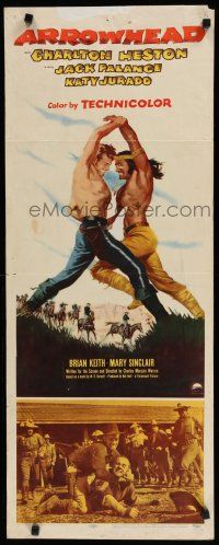 8s457 ARROWHEAD insert '53 art of Charlton Heston fighting Native American Jack Palance!
