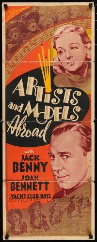 8s458 ARTISTS & MODELS ABROAD other company insert '38 artwork of sexy Joan Bennett, Jack Benny!