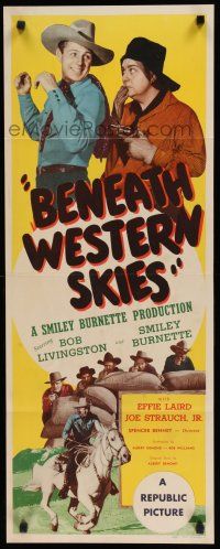 8s468 BENEATH WESTERN SKIES insert '44 western cowboys Bob Livingston & Smiley Burnette!