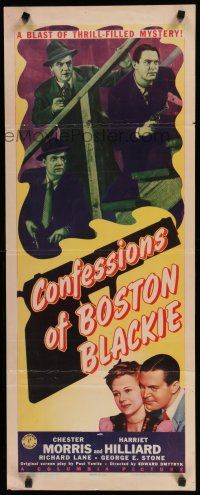 8s505 CONFESSIONS OF BOSTON BLACKIE insert '41 c/u of Chester Morris & Richard Lane pointing guns!