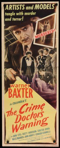8s508 CRIME DOCTOR'S WARNING insert '45 detective Warner Baxter, artists & models tangle w/murder!